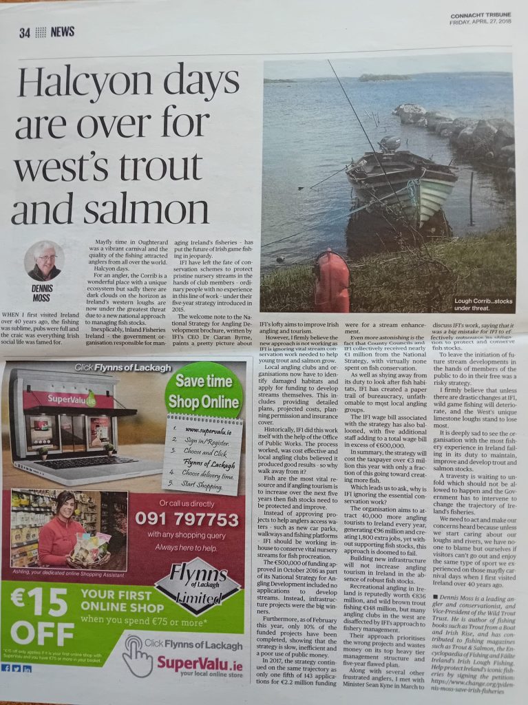 Connacht Tribune article in Apr-27- 2018 Halycon days are over for wests trout and salmon by Dennis Moss