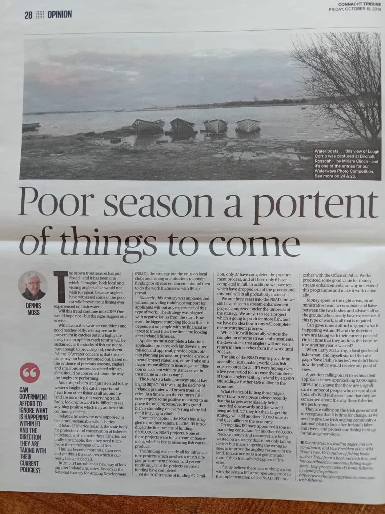 Connacht Tribune article in Oct-19-2016 Poor season portent of things to come by Dennis Moss