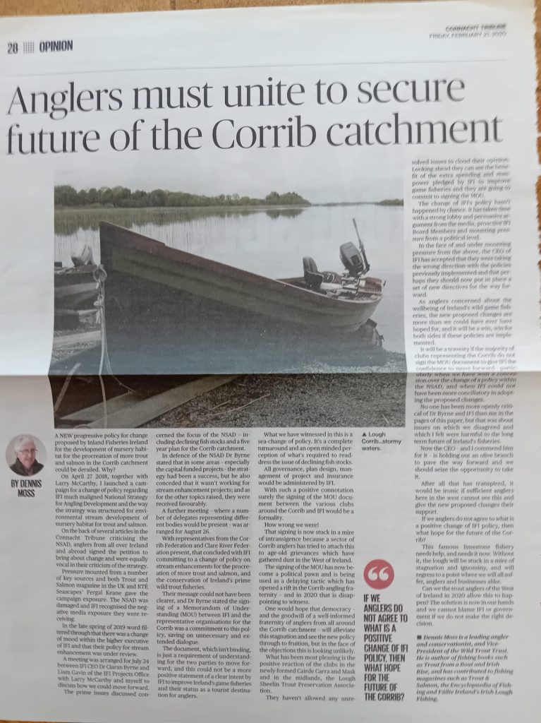 Connacht Tribune in Feb-21-2020 Anglers must unite to secure future of Corrib catchment by Dennis Moss